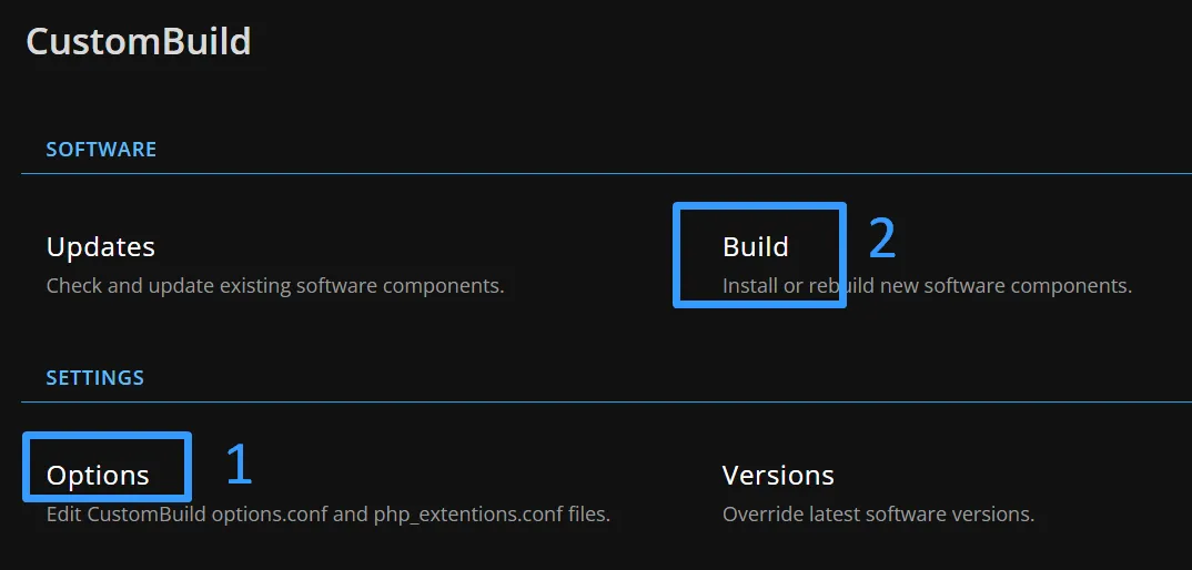 Truy cập cấu hình CustomBuild