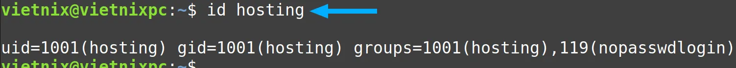 Thông tin về user "hosting"