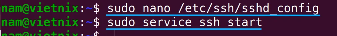 Sử dụng lệnh mở file .sshd_config