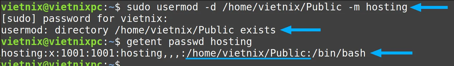 Home directory của user đã được di chuyển