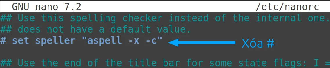 13 ví dụ sử dụng lệnh nano trong Linux hữu ích 51 Xóa ký tự # để kích hoạt tính năng kiểm tra chính tả