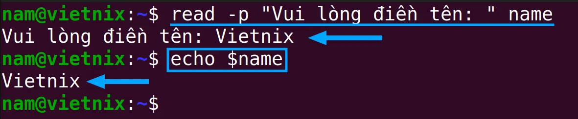Yêu cầu người dùng nhập tên và lưu trữ input vào biến