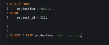 Kiểm tra trigger sau khi delete sản phẩm có id 322