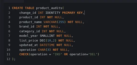 Tạo bảng ghi bằng lệnh create table