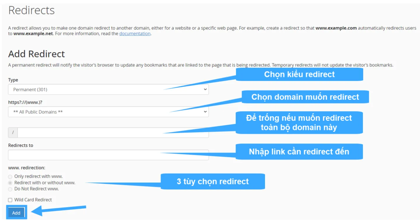 Điền các thông số để chuyển hướng cho Alias Domain