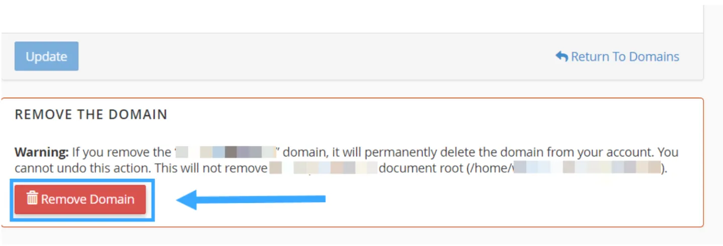Chọn Remove Domain