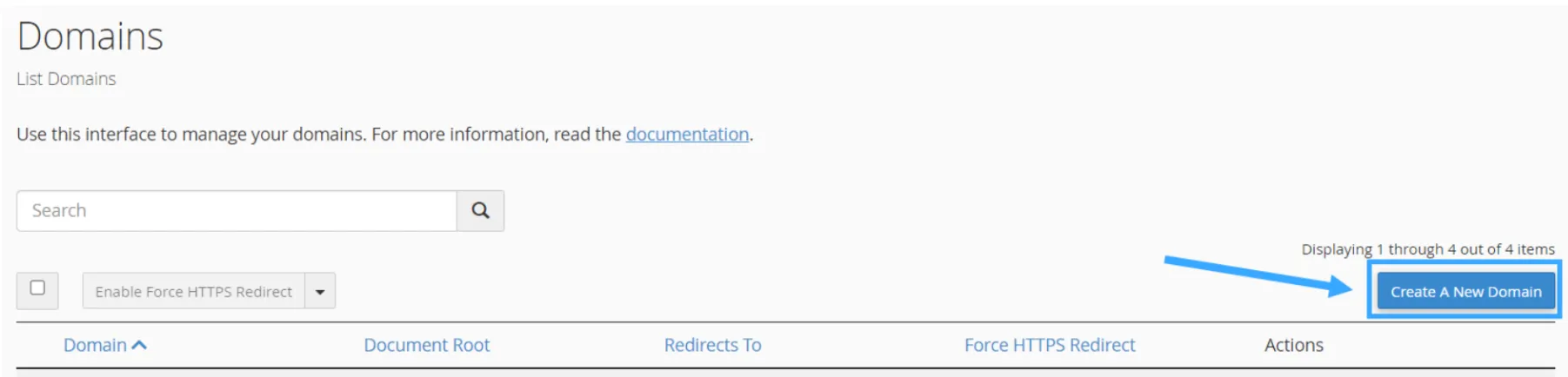 Chọn Create A New Domain