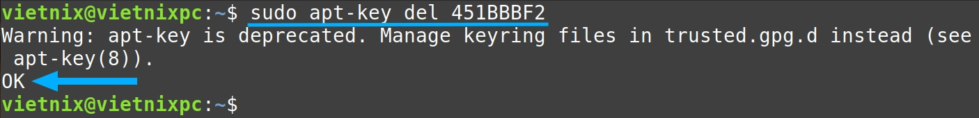 Chọn key_ID của khóa bạn muốn xóa