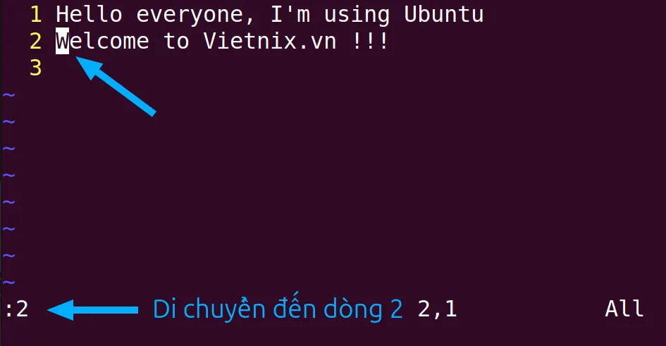 Đi thẳng tới dòng số 2 của nội dung file