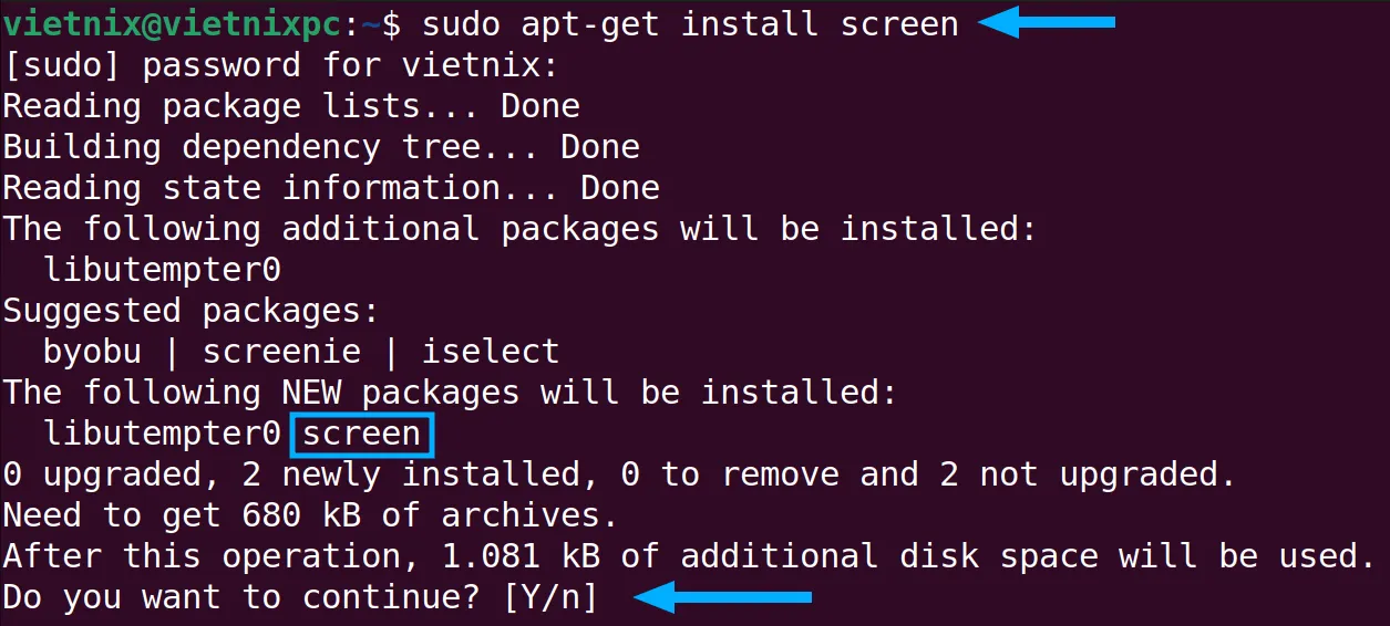 Cài đặt tính năng screen