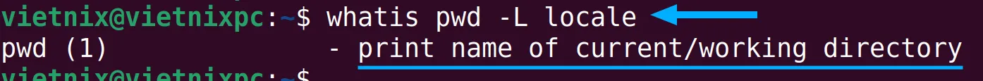 Kết quả của lệnh whatis pwd -L locale trong Linux