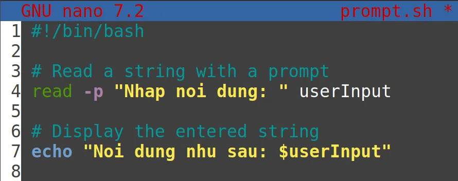 Option -p cho phép nhập dữ liệu trực tiếp khi script đang thực thi
