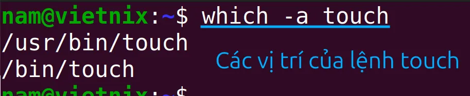 Tất cả vị trí của lệnh touch đã được hiển thị
