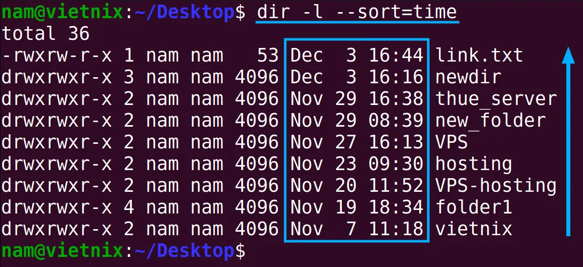 Hiển thị file sắp xếp theo thời gian sửa đổi (từ mới nhất đến cũ nhất)