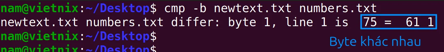Kết quả hiển thị các byte khác nhau