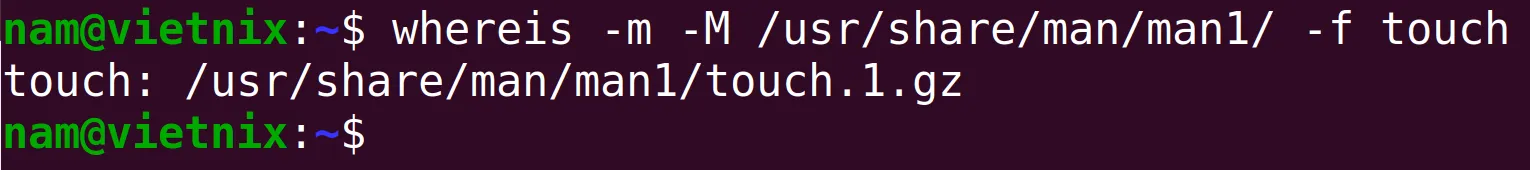 Tìm kiếm file hướng dẫn sử dụng (man page) của lệnh touch trong thư mục cụ thể