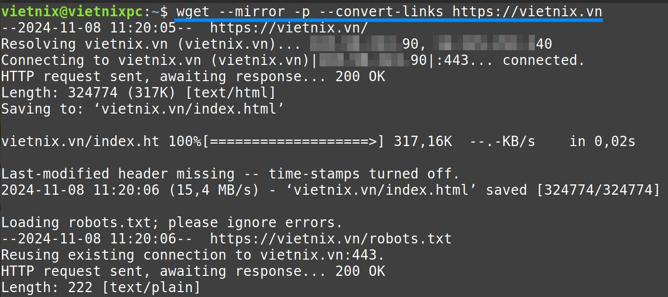 Tìm hiểu lệnh wget trong Linux và 14 ví dụ cụ thể về cách sử dụng dành cho bạn 51 Kết quả trang web đã được download thành công