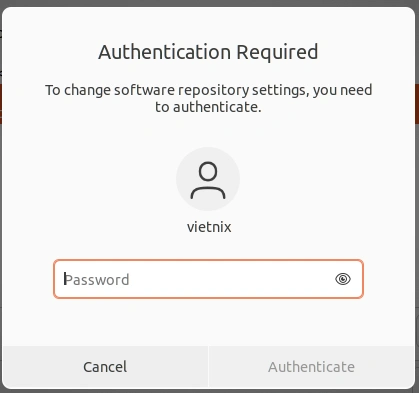 Nhập mật khẩu và nhấp vào Authenticate để xác nhận việc xóa khóa.
