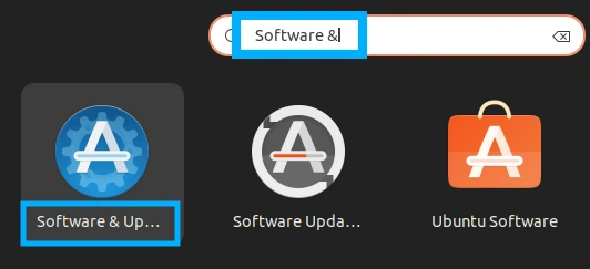 Nhấp vào biểu tượng Show Applications trên thanh công cụ và mở ứng dụng Software & Updates