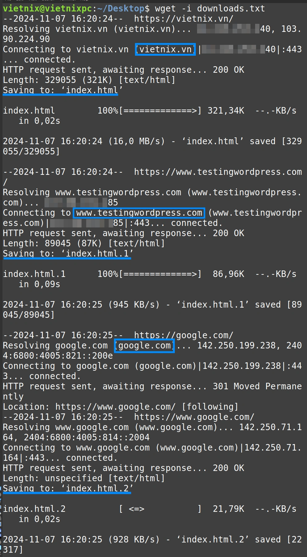 Tìm hiểu lệnh wget trong Linux và 14 ví dụ cụ thể về cách sử dụng dành cho bạn 41 Output 3 file đã download thành công