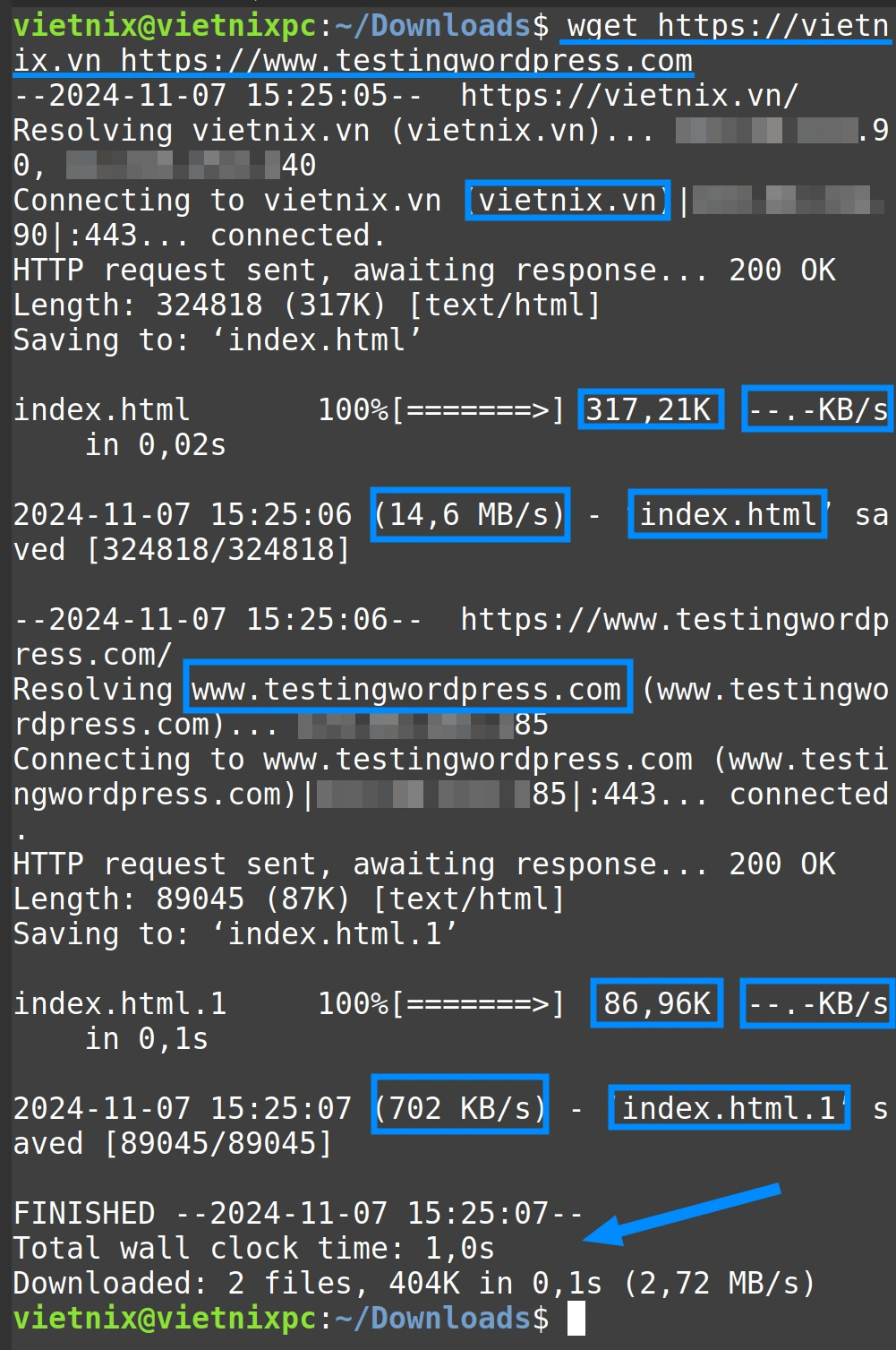 Tìm hiểu lệnh wget trong Linux và 14 ví dụ cụ thể về cách sử dụng dành cho bạn 40 Output đã được download thành công