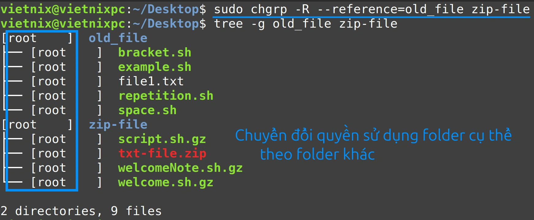 Thay đổi nhóm sở hữu theo file/thư mục tham chiếu