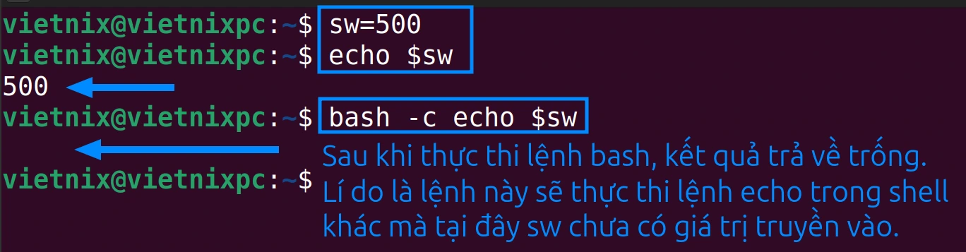 Tìm hiểu lệnh bash trong Linux và 5 ví dụ cách đơn giản hóa các tác vụ của lệnh 16 Biến sw chỉ tồn tại trong shell hiện tại