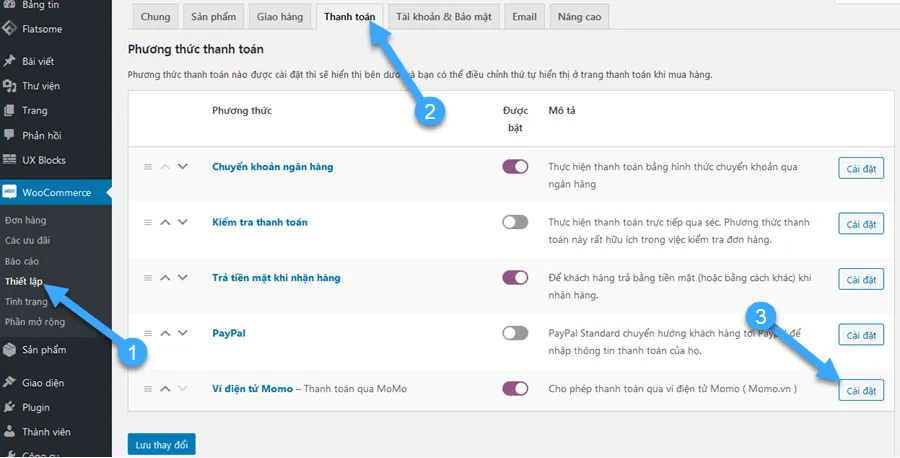 WooCommerce > Setting > Payment > Install