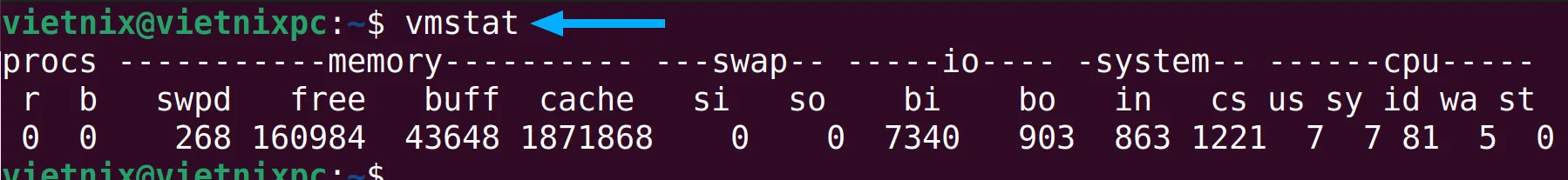 Hiển thị số liệu thống kê hệ thống bằng lệnh vmstat trong Linux