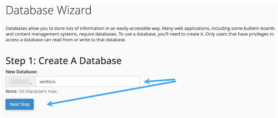 Nhập tên database
