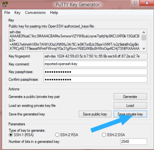Bạn nhấn Save private key để lưu lại và sử dụng key này khi đăng nhập vào server