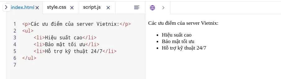 Tìm hiểu về HTML paragraph: Định nghĩa, đặc điểm và cách sử dụng hiệu quả 33 Thẻ danh sách - Danh sách không có thứ tự
