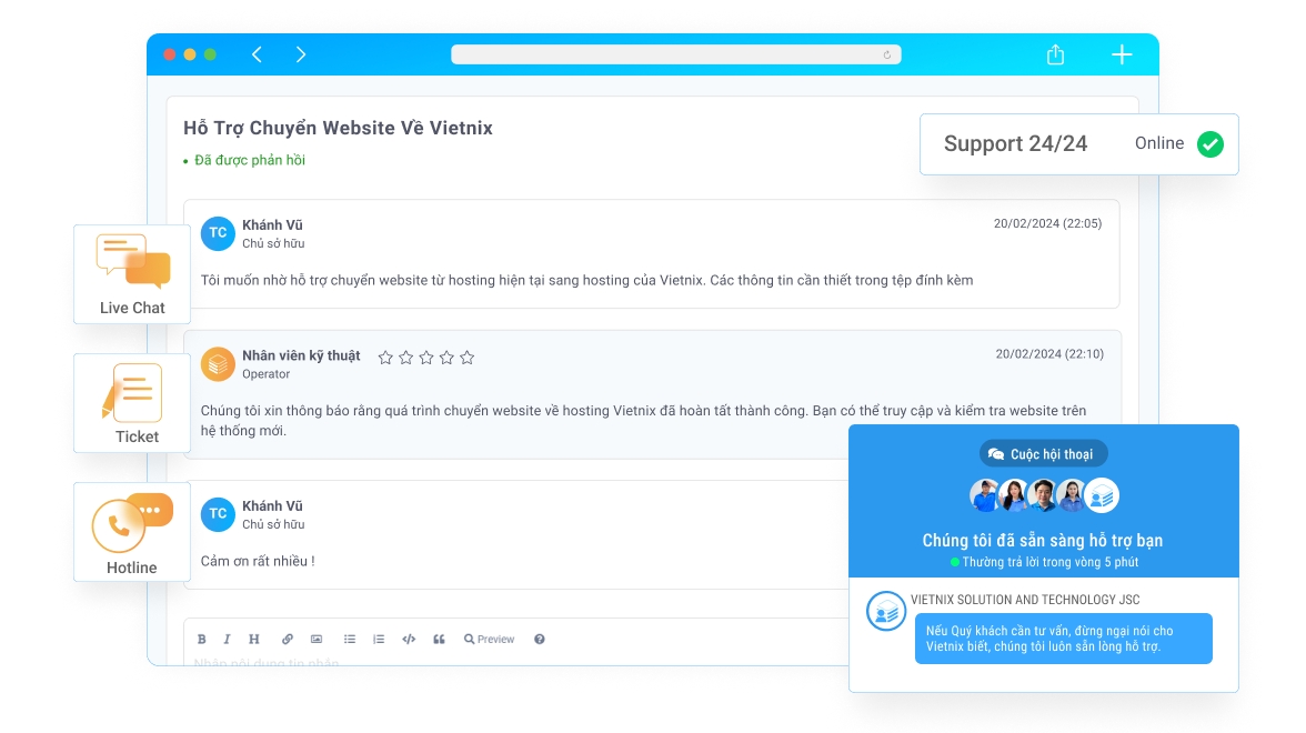 Vietnix với đội ngũ hỗ trợ 24/7