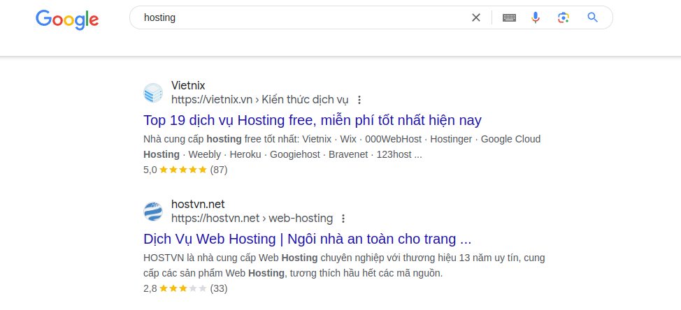 Keyword hosting là Short-tail keywords