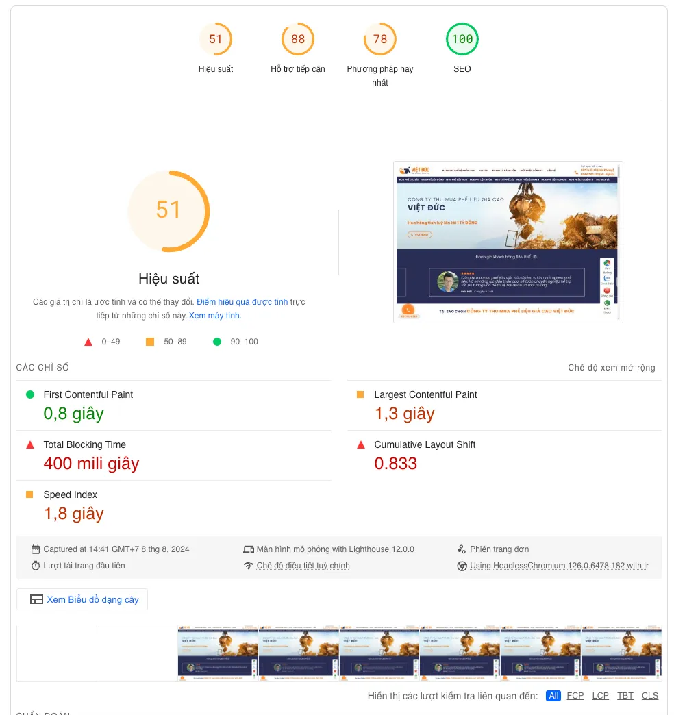 Đo điểm Google Pagespeed Insights trên Desktop
