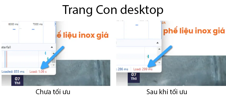 Tốc độ load của trang con trên desktop được cải thiện