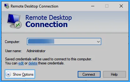 Chọn Show Options để mở rộng các tùy chọn kết nối
