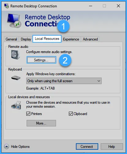 Chọn Settings… trong tab Local Resources
