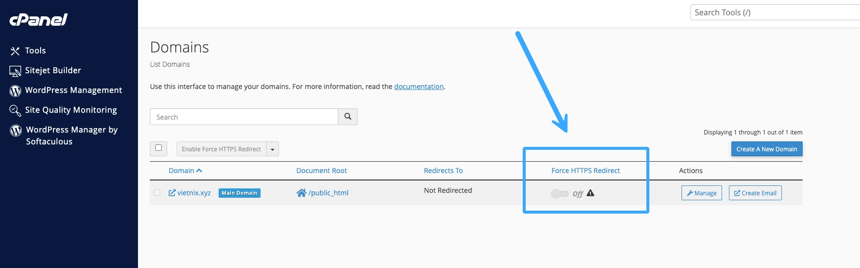 Bật Force HTTPS Redirect trên cPanel sau khi cài chứng chỉ SSL cho website