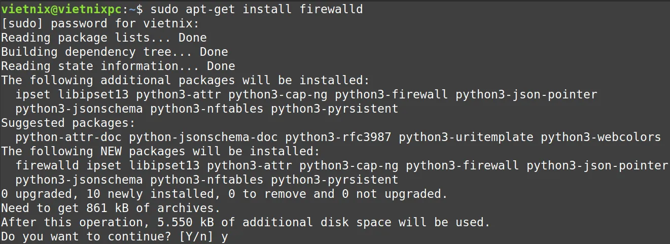 Lệnh firewall-cmd đã được cài đặt