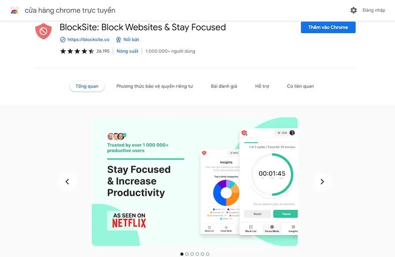 Tìm kiếm tiện ích Block Site