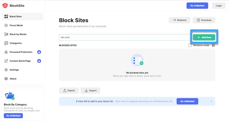 Nhập địa chỉ của trang web mà bạn muốn chặn