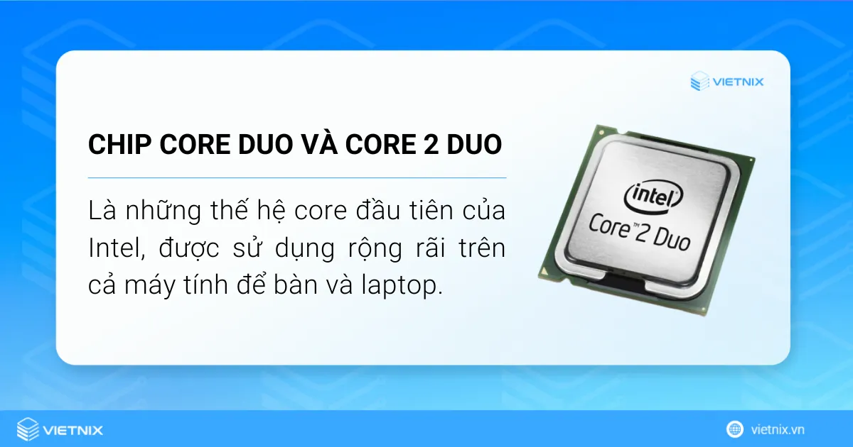 Core Duo và Core 2 Duo là những thế hệ core đầu tiên