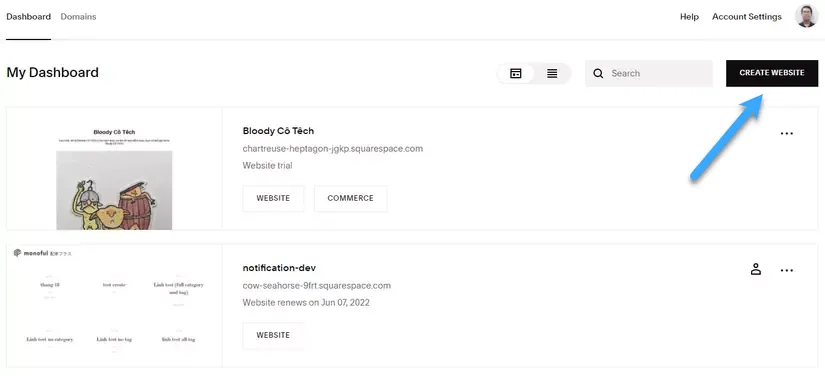Chọn Create website
