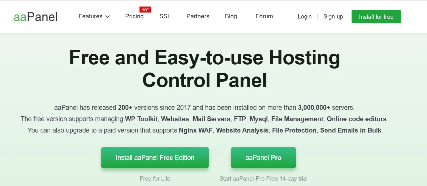 aaPanel là Control Panel miễn phí với dung lượng rất nhẹ