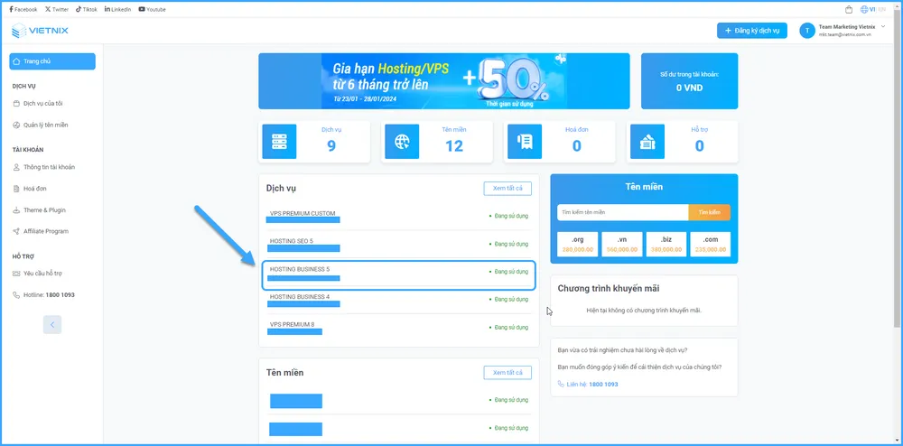 Đăng nhập vào cPanel từ portal 