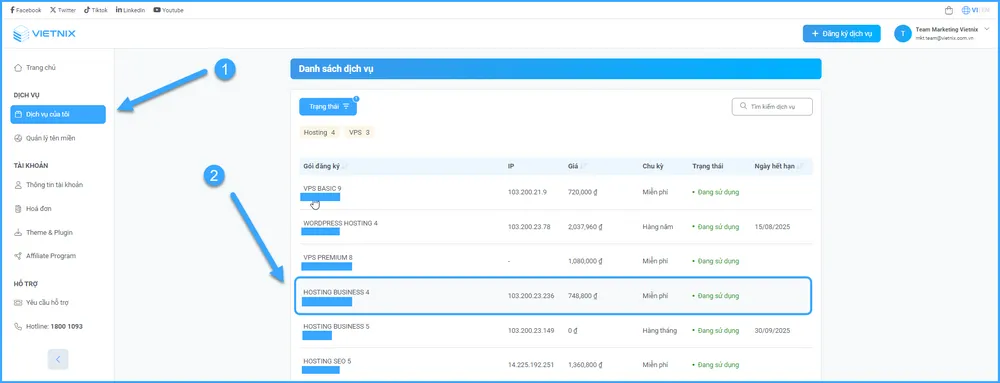 Đăng nhập vào cPanel từ portal 