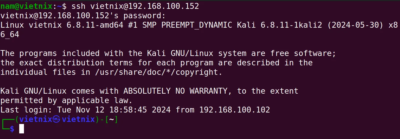 Kết quả đăng nhập vào VPS Linux