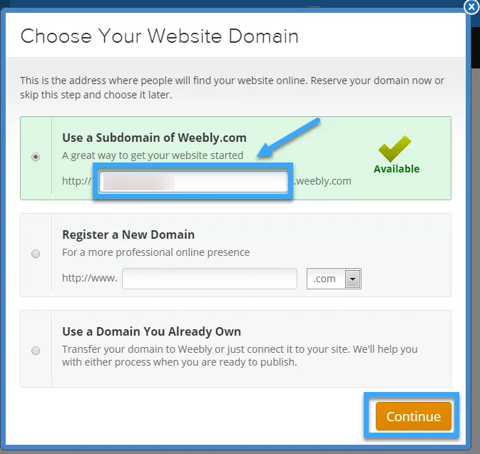 Điền thông tin địa chỉ trang web