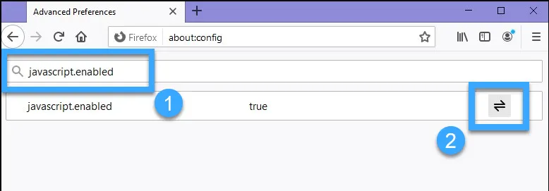 Gõ từ khóa javascript.enabled và tắt tính năng này